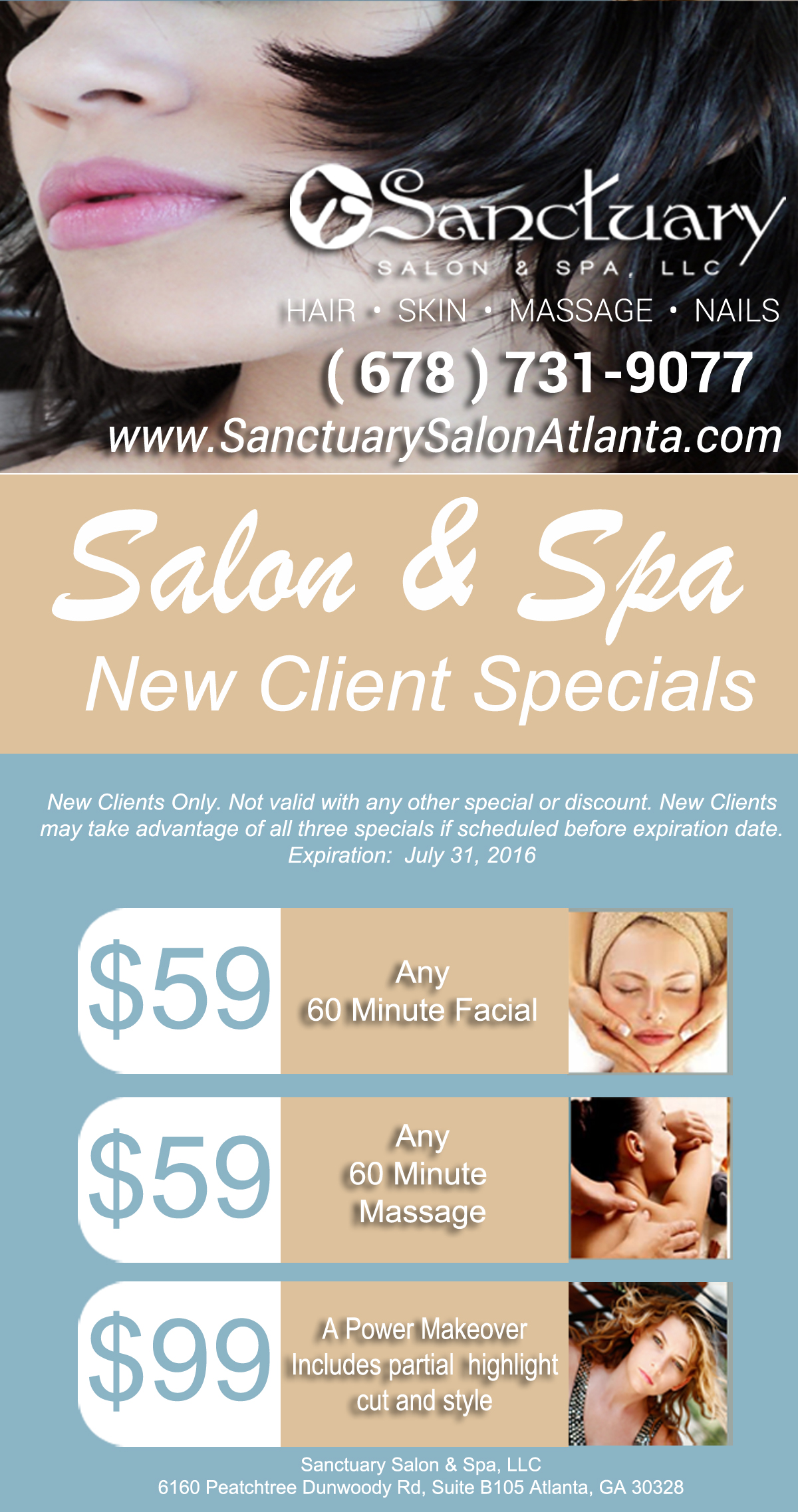  Hair  Salon  Day Spa  New Client Specials  July 2019 