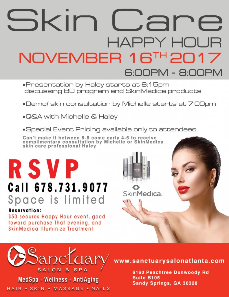Skin Care Happy Hour November 16th 2017 Sanctuary Salon & Spa